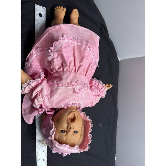 Berenguer 15" Angry Face Crying Baby Blue Eye Blonde Doll Pink Outfit & Bonnet - Picture 3 of 9